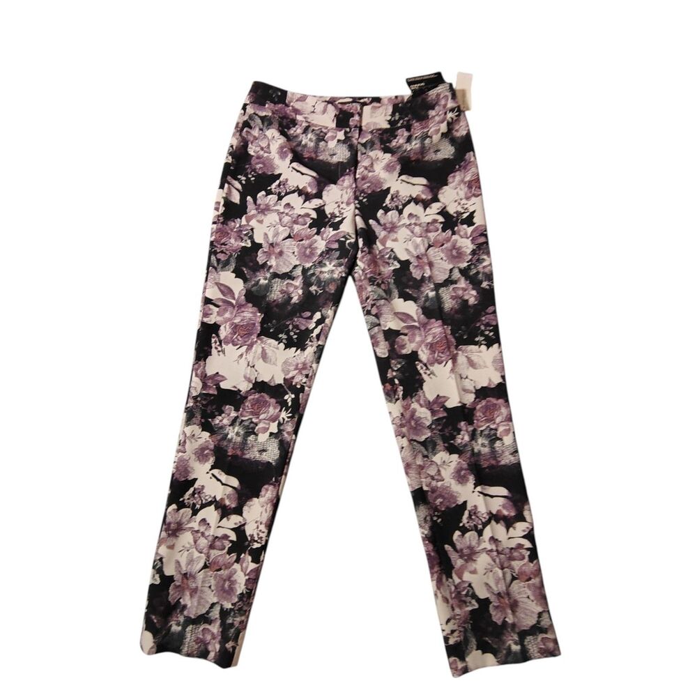 NINE WEST Floral Skinny Stretch Pants Purple Women's Size 6  NWT 00046